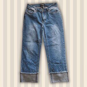 Second Hand Piccadilly rhinestone detail mid-wash capris - Size: 6